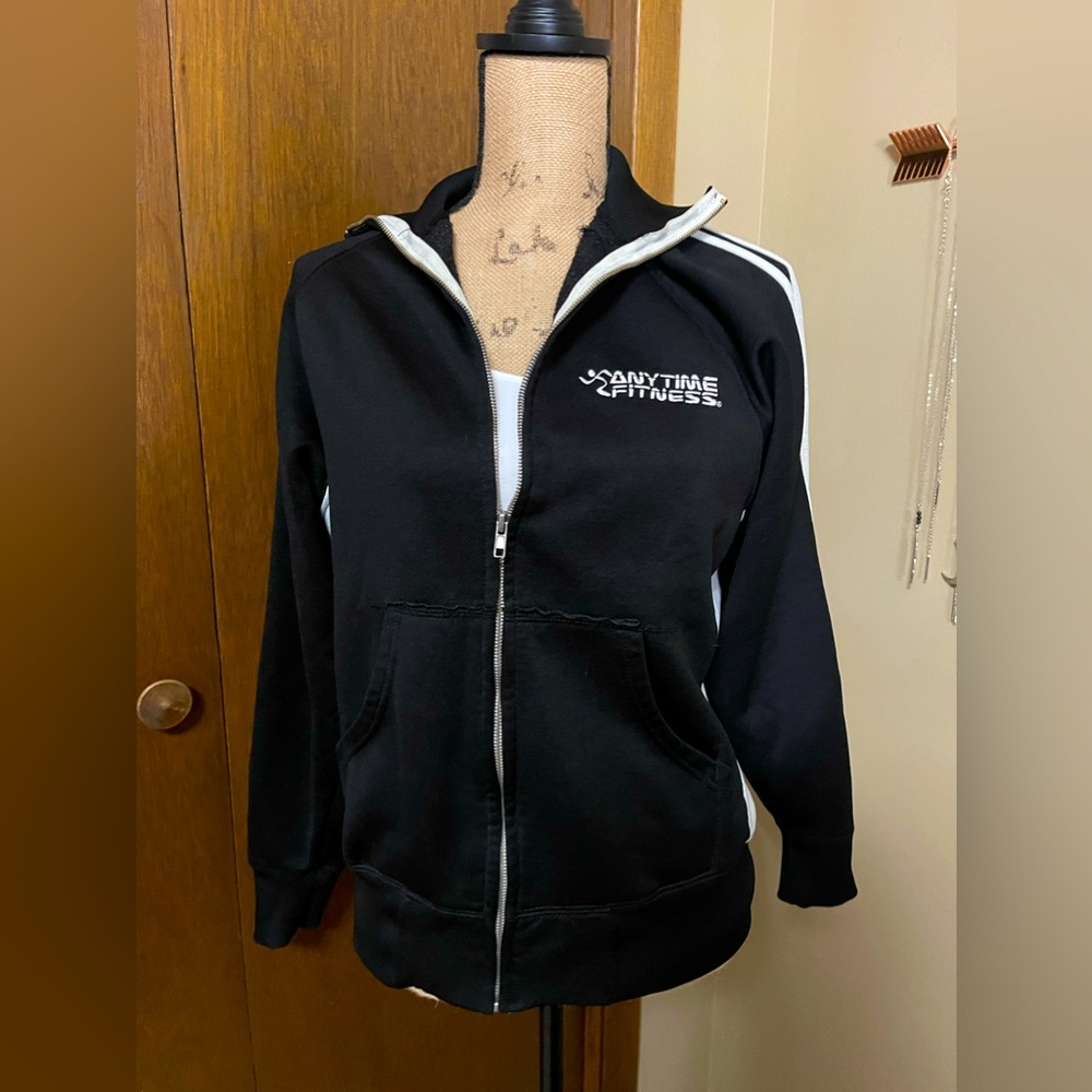 Vintage Anytime Fitness Full Zip Jacket Jersey Black White CIRCA 1992